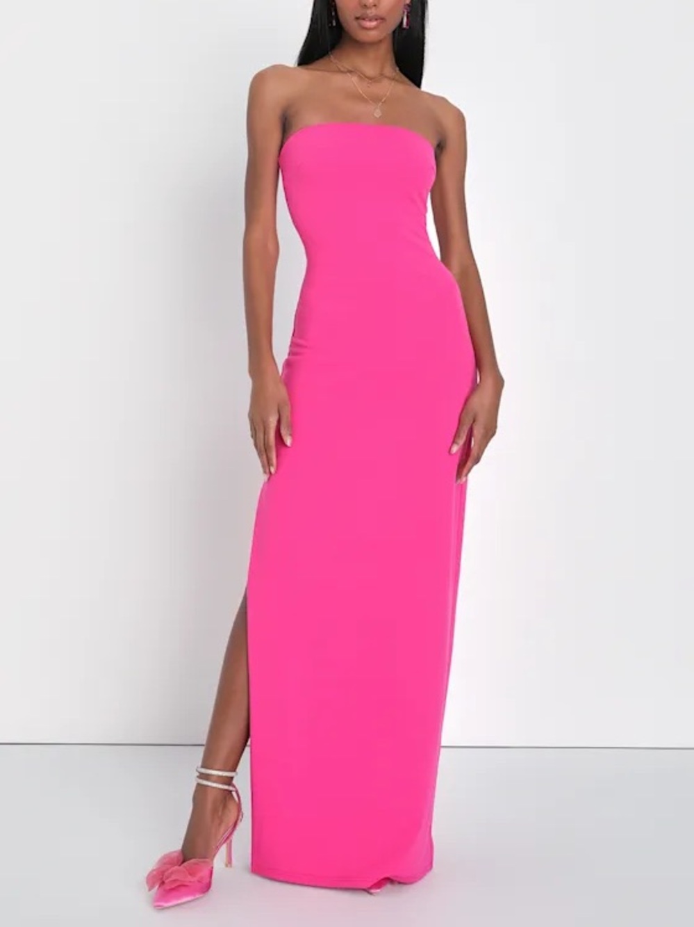 NWT Lulus Elaborate Excellence Hot Pink Strapless Bodycon Maxi Dress XS